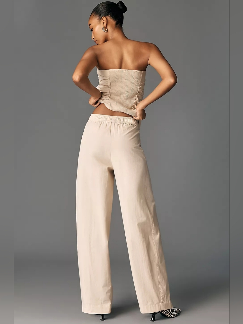 Anthropologie Maeve Sporty Poplin Off Whote Cream Pull-On Cotton Poplin Trousers - Picture 4 of 7